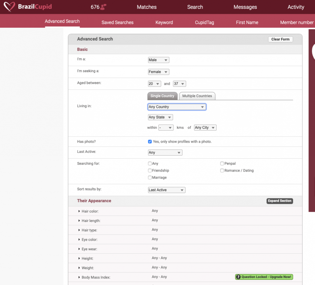 BrazilCupid Search Form
